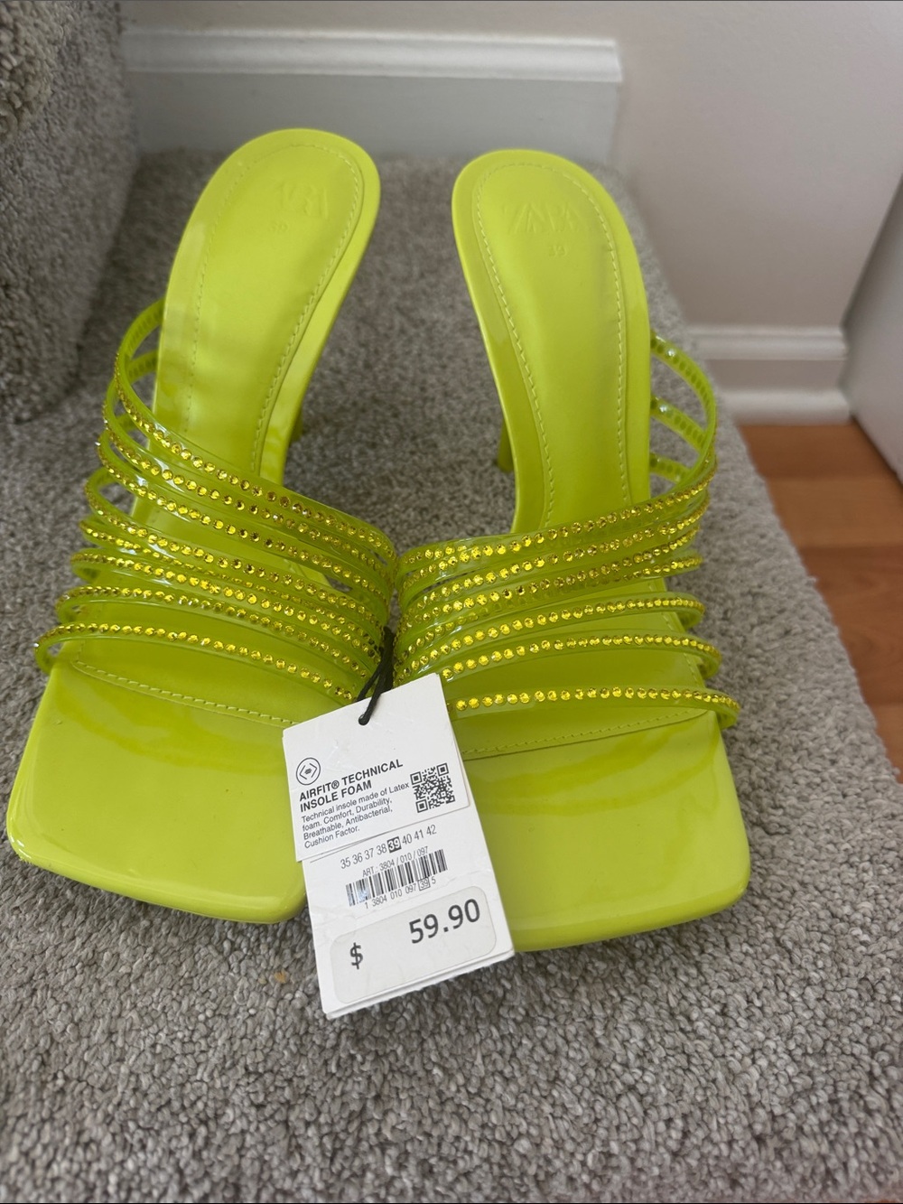 Neon Yellow Rhinestone Strappy Heeled Mules